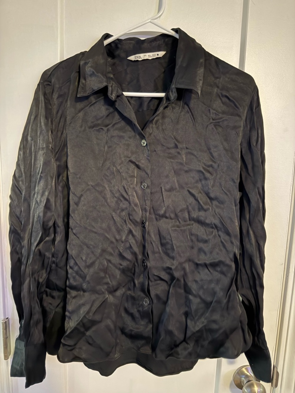 Zara Men's Black Satin-Look Button Shirt
